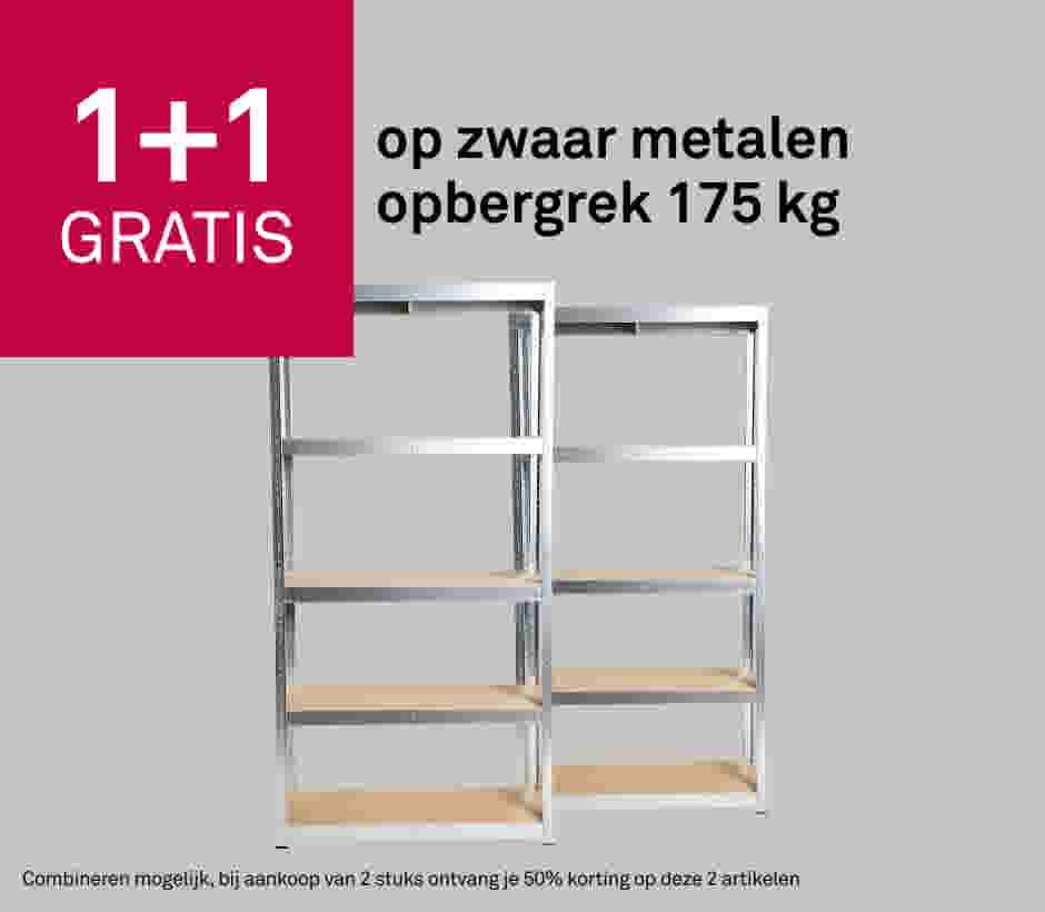 1+1 gratis op zwaar metalen opbergrek 175 kg