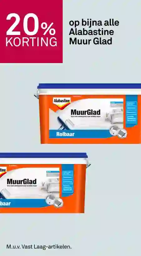20% korting op bijna alle Alabastine Muur Glad