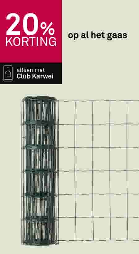 Rol metalen gaas met 20% korting, alleen met Club Karwei, op beige achtergrond.