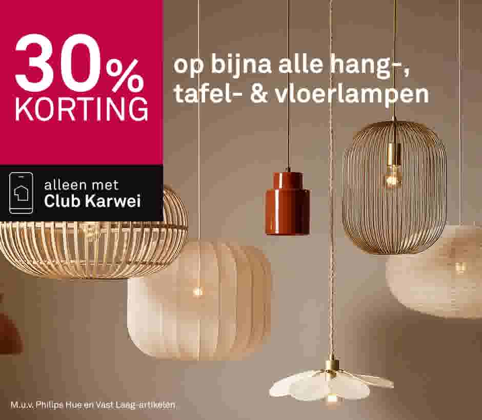 30% korting op bijna alle hang-, tafel- & vloerlampen