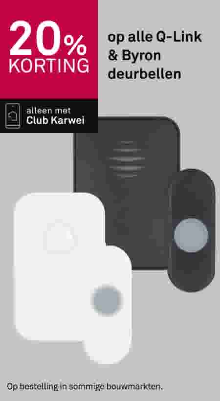 20% korting op alle Q-Link en Byron deurbellen, alleen met Club Karwei. Witte en zwarte draadloze deurbellen.