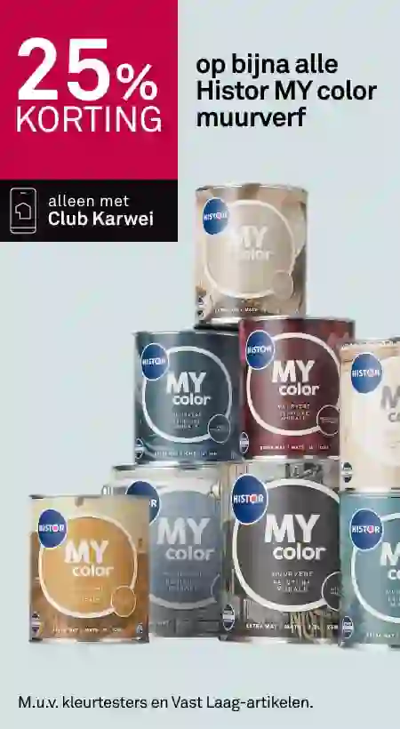25% korting op bijna alle Histor MY color muurverf