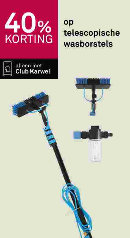 40% korting op telescopische wasborstels met blauwe borstelkop en slang, exclusief voor Club Karwei-leden.