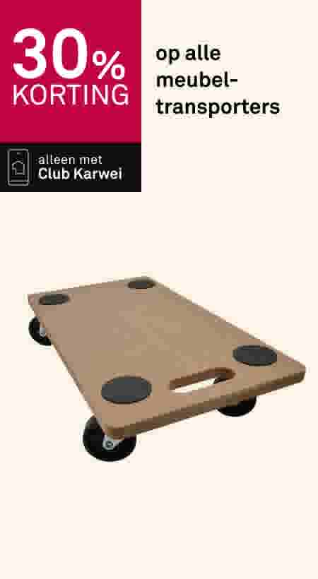 30% korting op alle meubeltransporters. Alleen met Club Karwei. Beige meubeltransporter met zwarte wielen.