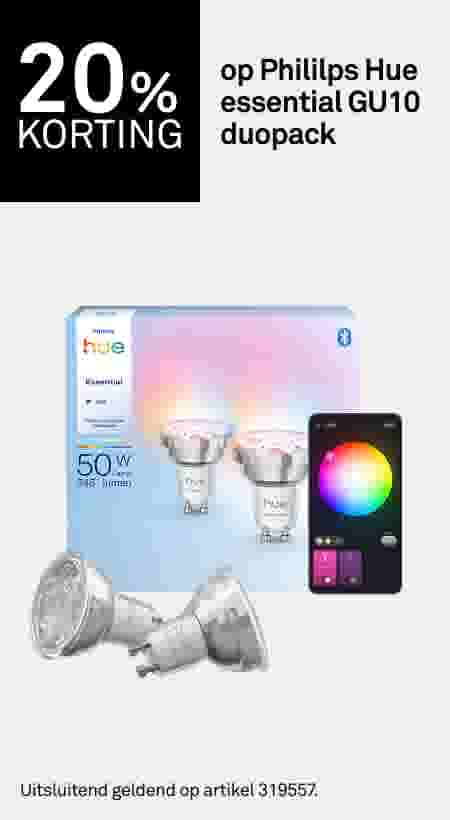 20% korting op Phililps Hue essential GU10 duopack