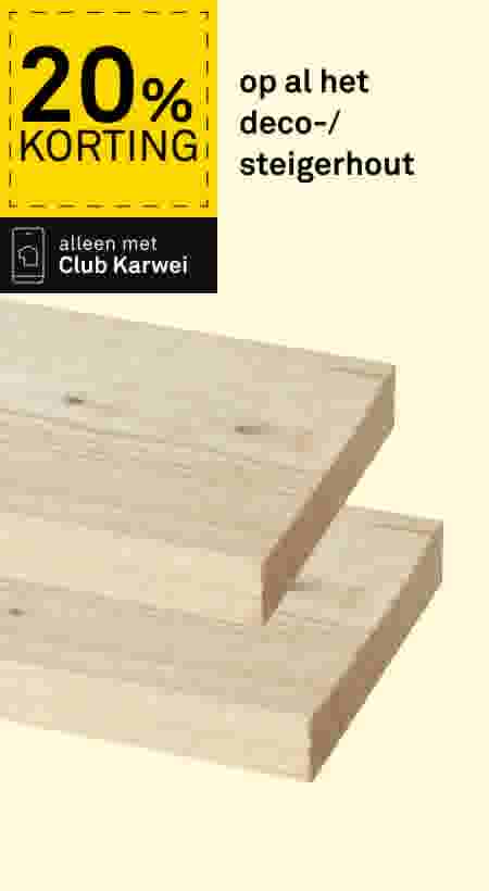 20% korting op al het deco-/steigerhout