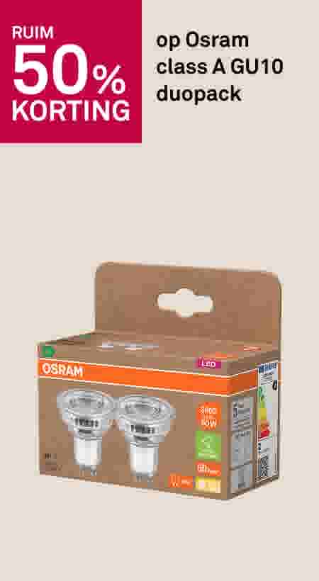 Ruim 50% korting op Osram class A GU10 duopack