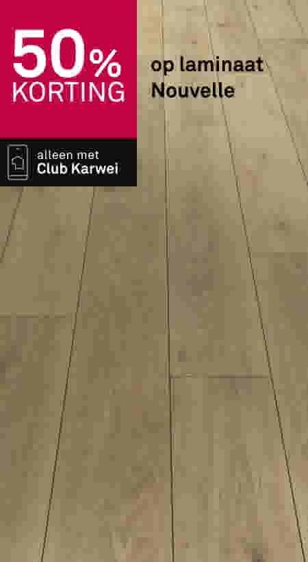 Laminaatvloer Nouvelle met 50% korting, alleen met Club Karwei, lichtbruin houtdessin met natuurlijke nerven.