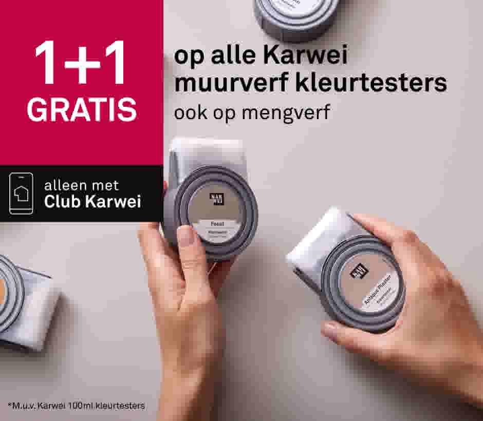 1+1 gratis op alle Karwei muurverf kleurtesters