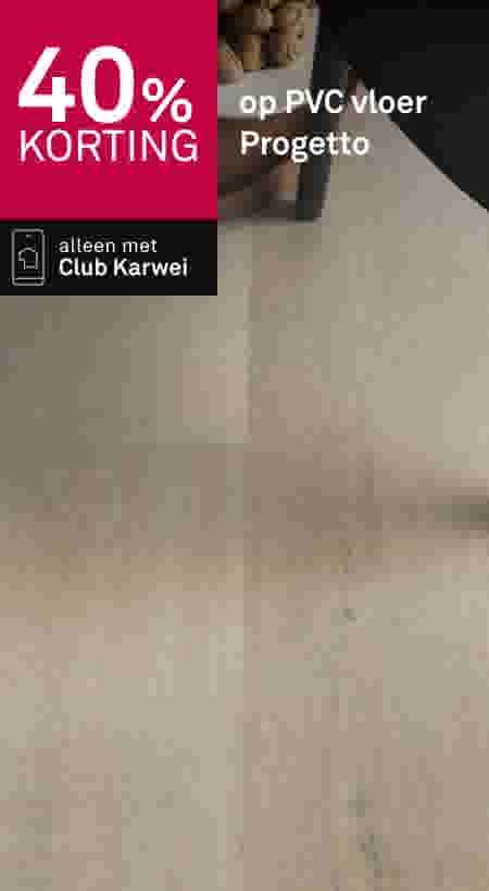 40% korting op PVC vloer Progetto, alleen met Club Karwei, lichte houtlook vloer met decoratieve kom met noten