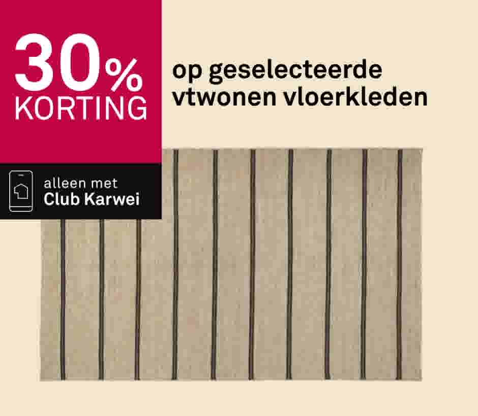 30% korting op geselecteerde vtwonen vloerkleden, alleen met Club Karwei. Beige vloerkleed met donkere strepen.