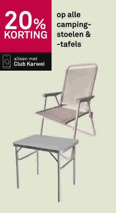 20% korting op alle campingstoelen & -tafels