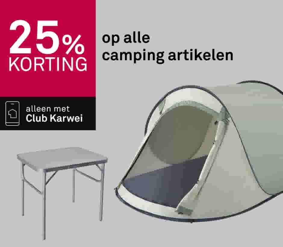 25% korting op alle  camping artikelen