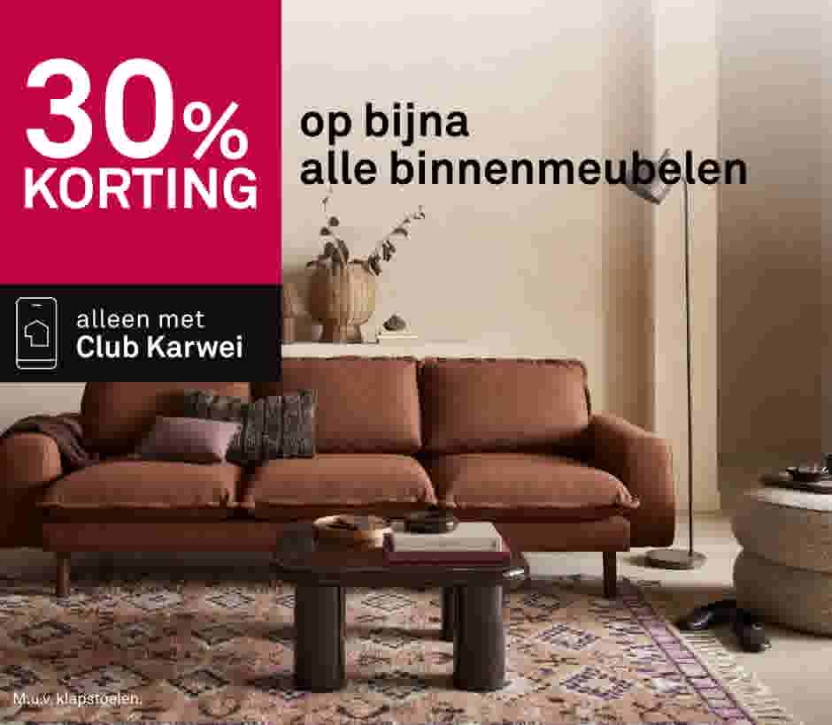 30% korting op bijna alle binnenmeubelen