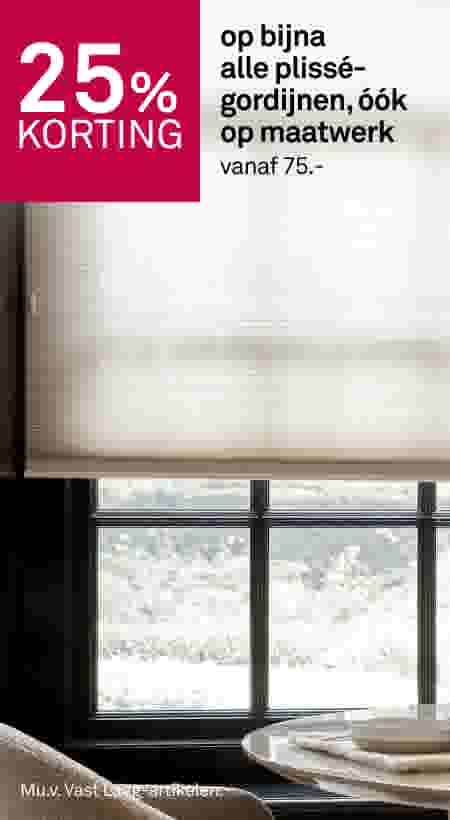 25% korting op bijna alle plisségordijnen, óók op maatwerk