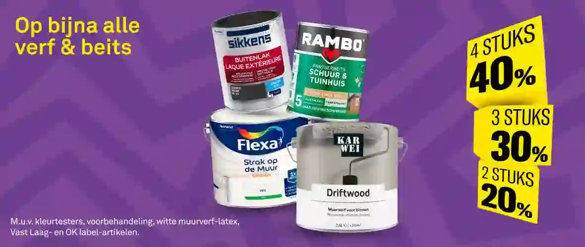 Stapelkorting op bijna alle verf & beits