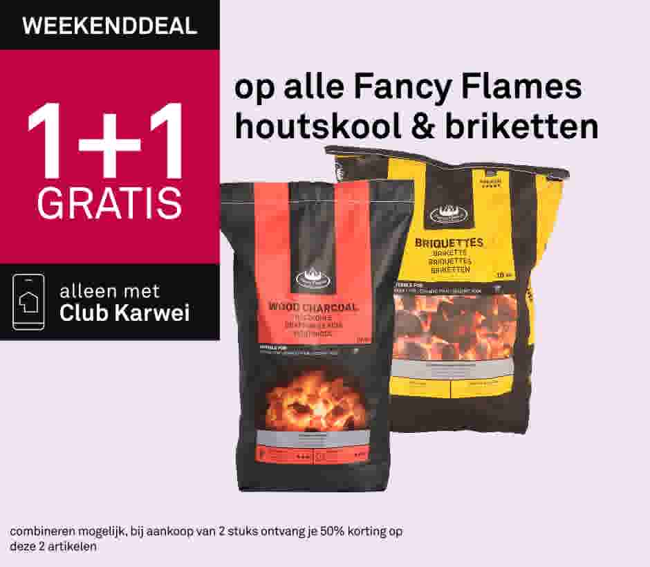 1+1 gratis op alle Fancy Flames houtskool & briketten 