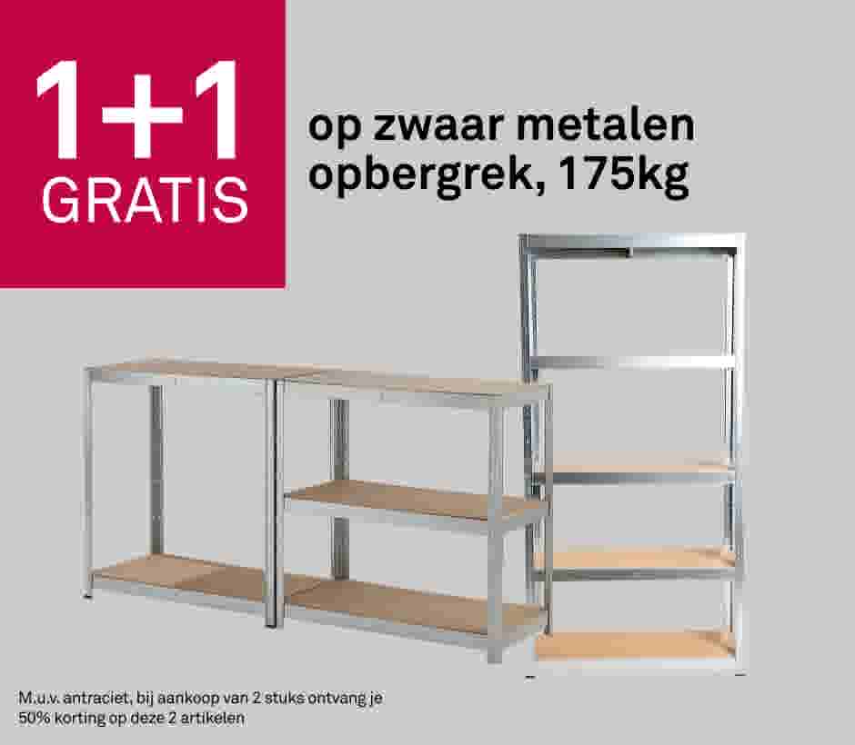1+1 gratis op zwaar metalen opbergrek, 175kg