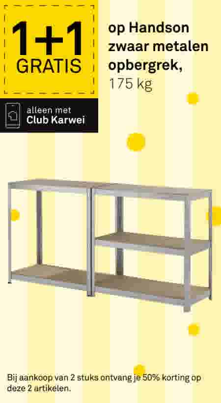Twee zilveren metalen opbergrekken van Handson, 175 kg draagvermogen, 1+1 gratis met Club Karwei.
