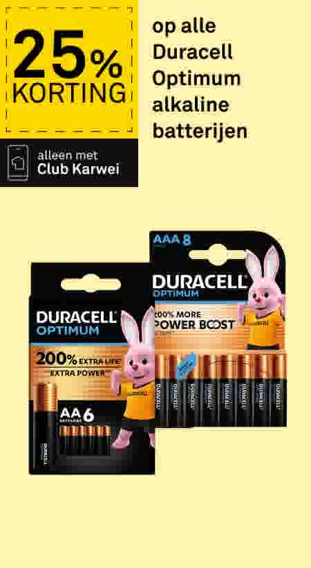 25% korting op alle Duracell Optimum alkaline batterijen