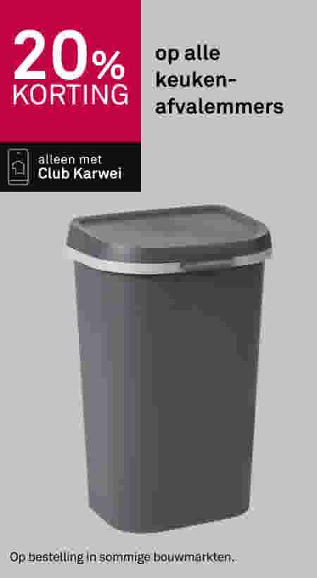 Grijze keukenafvalemmer met deksel, 20% korting op alle keukenafvalemmers met Club Karwei.