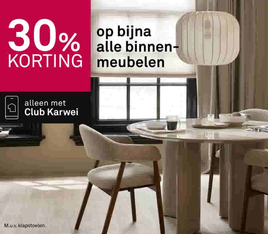 30% korting op bijna alle binnenmeubelen