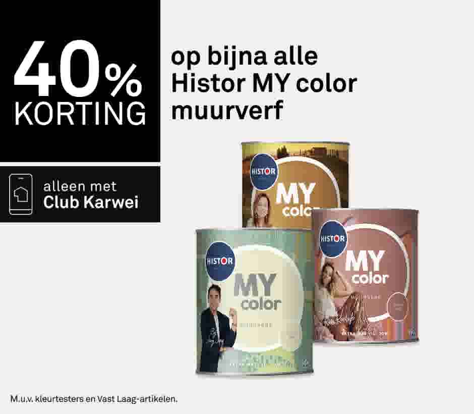 40% korting op bijna alle Histor MY color muurverf