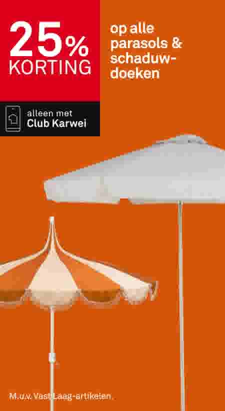 25% korting op alle parasols, schaduwdoeken