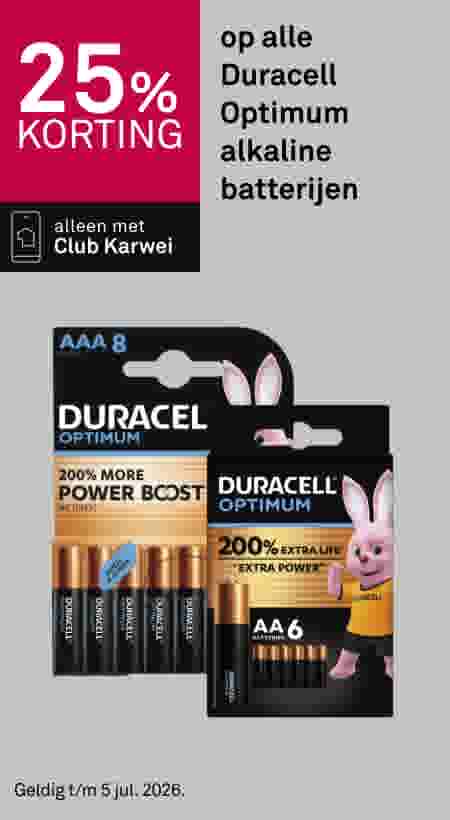 25% korting op alle Duracell Optimum alkaline batterijen