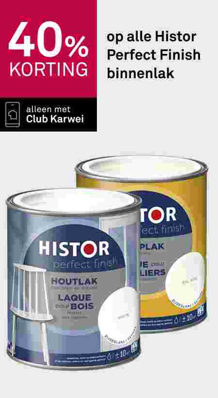 Twee blikken Histor Perfect Finish binnenlak met 40% korting, exclusief voor Club Karwei-leden.