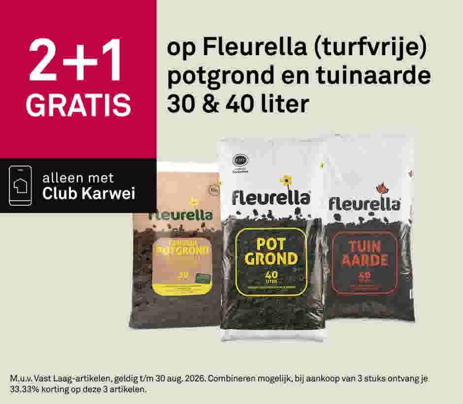 2+1 gratis op Fleurella (turfvrije) potgrond en tuinaarde 30 & 40 liter