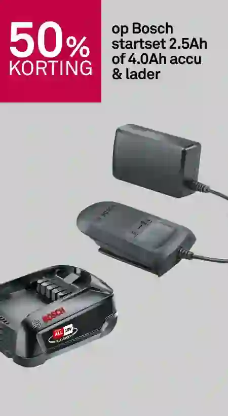 50% korting op Bosch startset 2.5Ah of 4.0Ah accu & lader