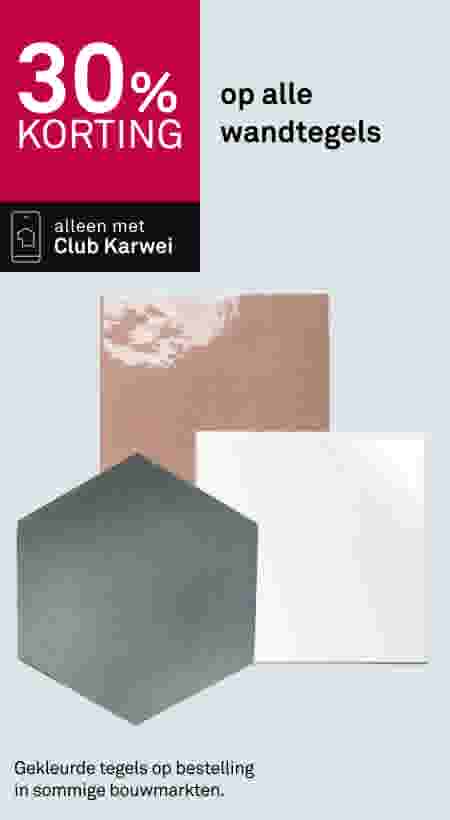 30% korting op alle wandtegels, alleen met Club Karwei. Gekleurde tegels in zomerse tinten.