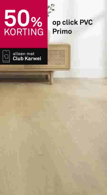 50% korting op click PVC Primo. Alleen met Club Karwei. Lichte PVC vloer met houten kast.