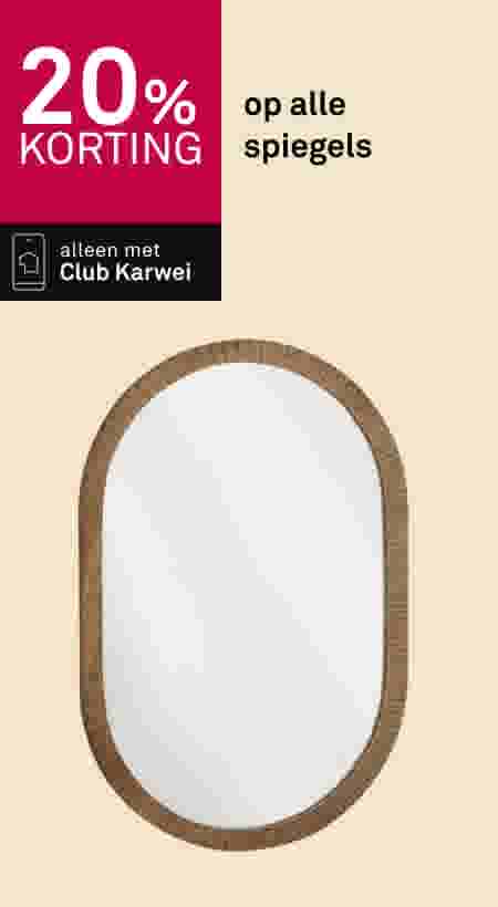Ovale spiegel met houten lijst op beige achtergrond, 20% korting met Club Karwei