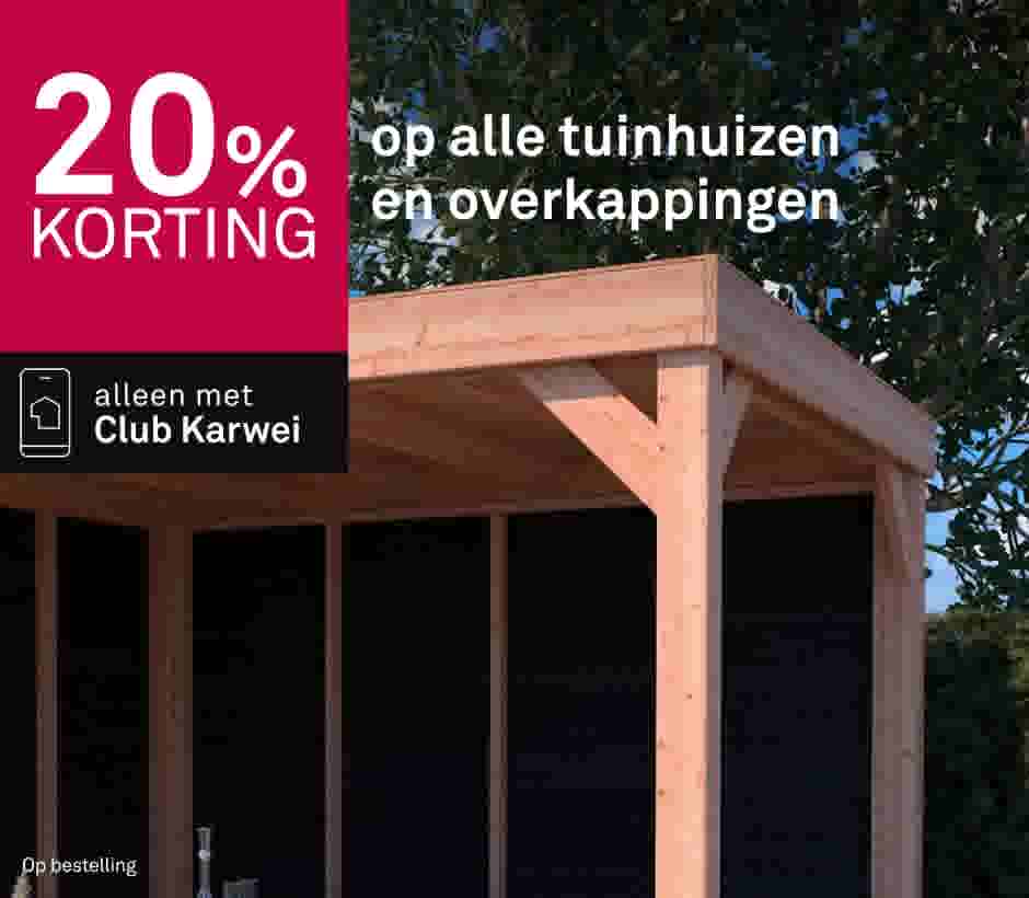 20% korting op alle tuinhuizen  en overkappingen