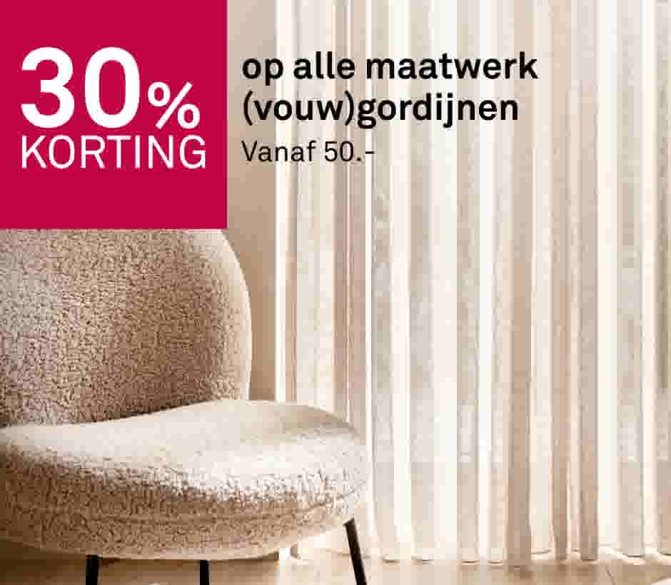 30% korting op alle maatwerk (vouw)gordijnen
