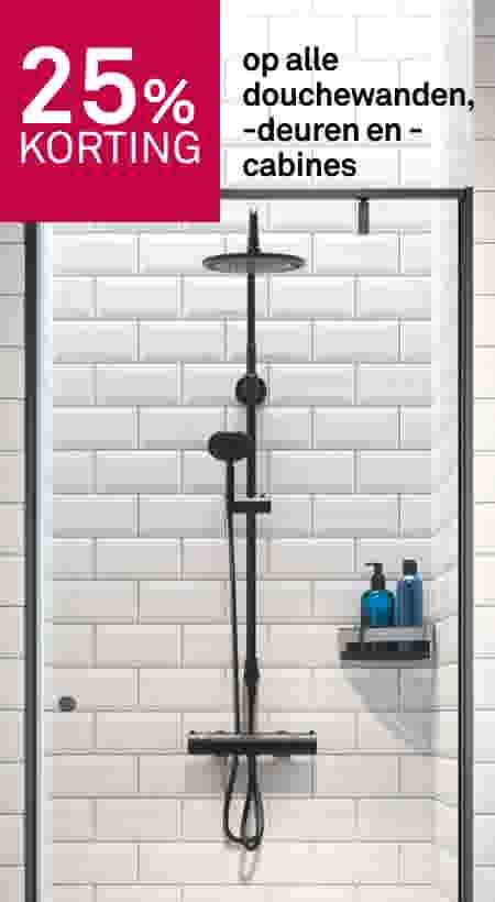 25% korting op alle douchewanden, -deuren en -cabines