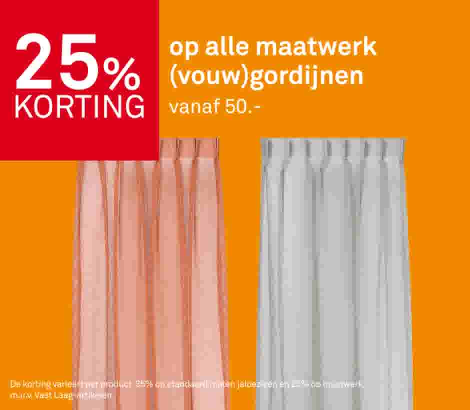 25% korting op alle maatwerk (vouw)gordijnen