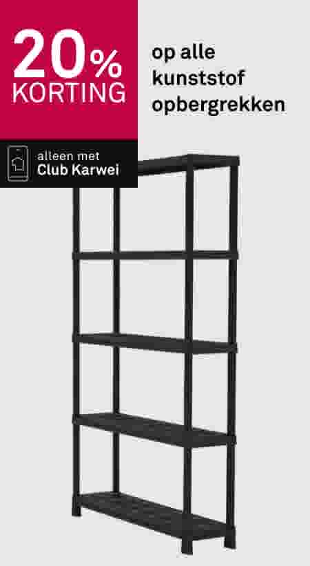 Zwarte kunststof opbergrek met vijf planken, 20% korting alleen met Club Karwei lidmaatschap.