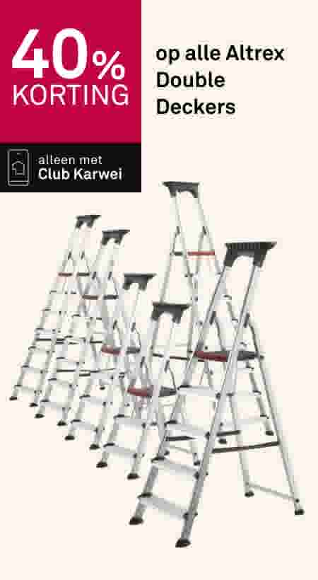 40% korting op alle Altrex Double Deckers. Alleen met Club Karwei. Verschillende trapladders.