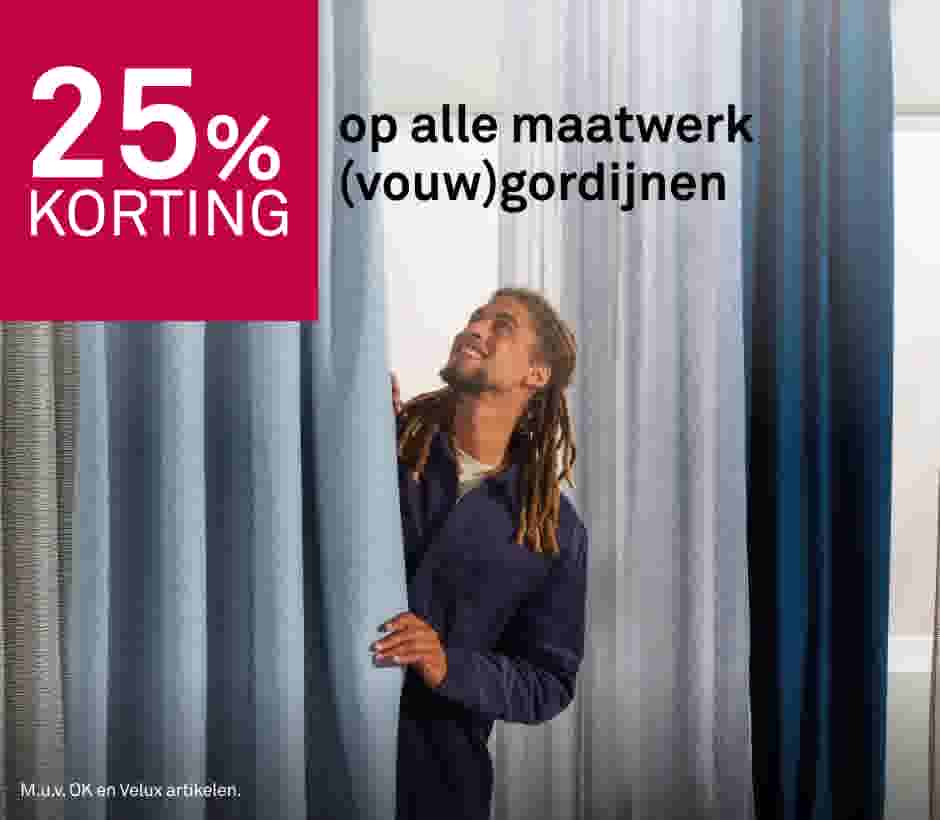 25% korting op alle maatwerk (vouw)gordijnen