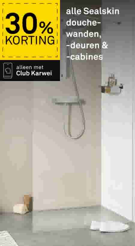 30% korting op alle Sealskin douchewanden, -deuren en -cabines bij Karwei. Moderne inloopdouche met glazen wand.