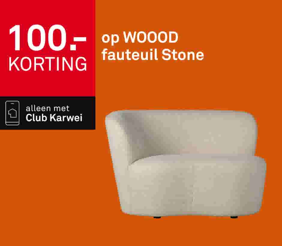 100.- korting op WOOOD fauteuil Stone