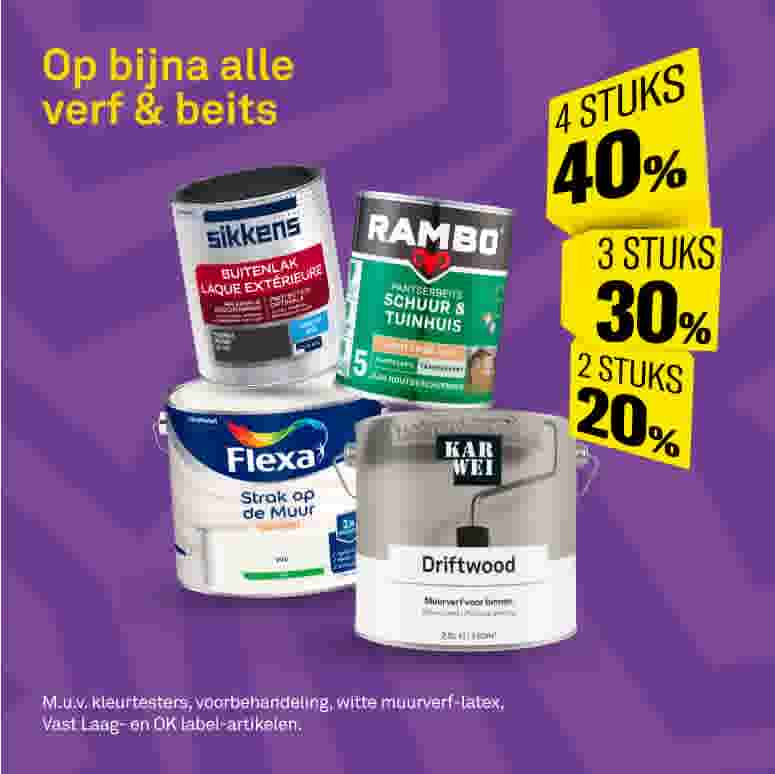 Stapelkorting op bijna alle verf & beits
