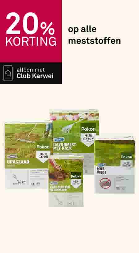 20% korting op alle meststoffen. Alleen Club Karwei. Pokon gazonproducten.
