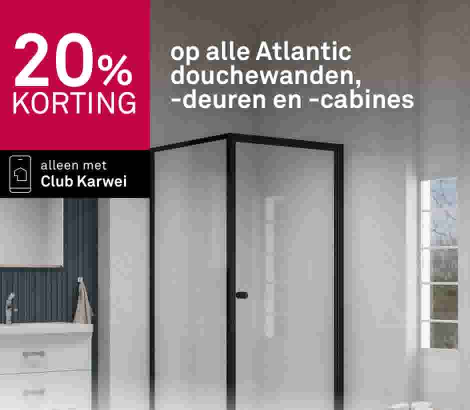 20% korting op alle Atlantic douchewanden, -deuren en -cabines