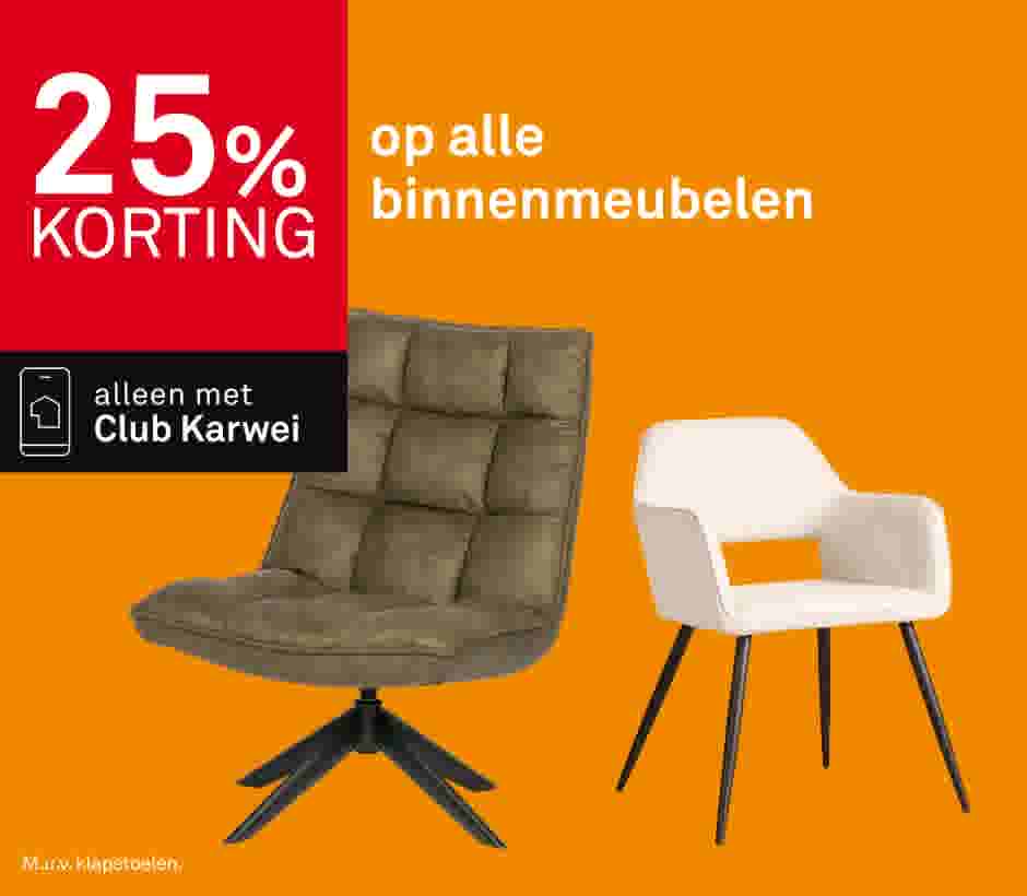 25% korting op alle binnenmeubelen