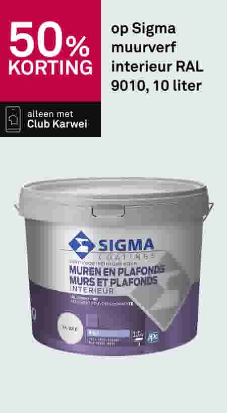 50% korting op Sigma muurverf interieur RAL 9010, 10 liter