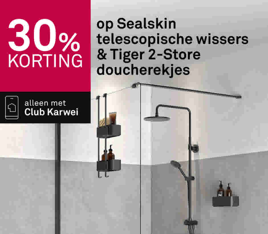 30% korting op Sealskin telescopische wissers & Tiger 2-Store doucherekjes
